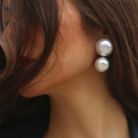 ZARA LARGE DOUBLE PEARL EARRINGS NWT - Picture 1 of 7